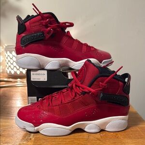 Air Jordan big kid size 5.5Y red white and Black Sneakers